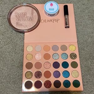 Colourpop palette, NYX glitter shadow, brush cleaner, & highlighter